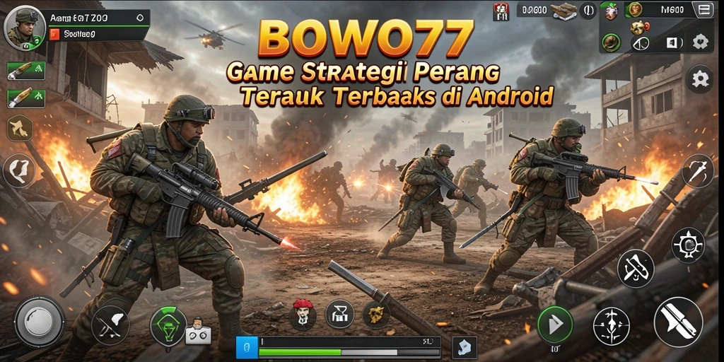 Screenshot BOWO77 menampilkan pertempuran intens dan strategis.