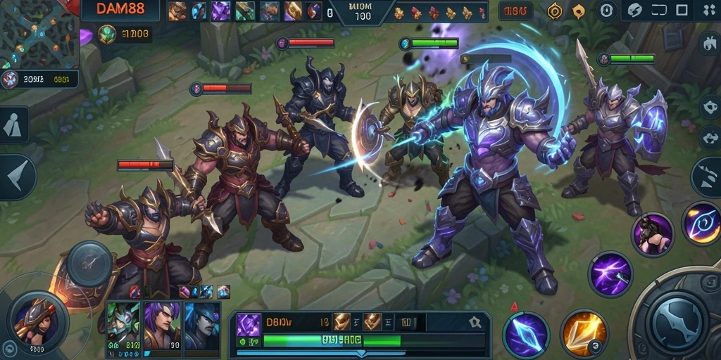 Screenshot gameplay DAM88 yang menampilkan aksi MOBA yang intens.
