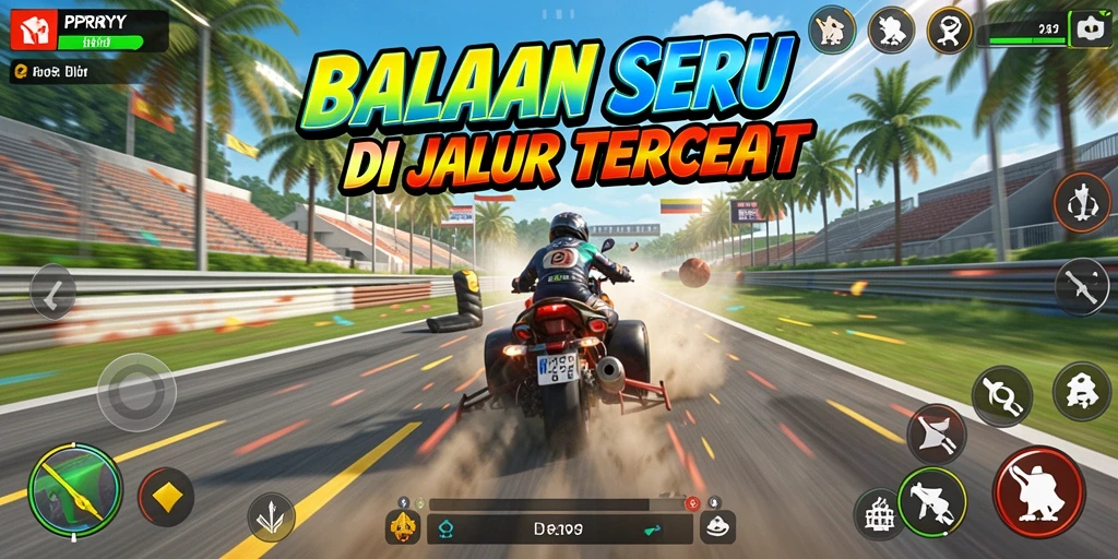 Screenshot gameplay PPRRYY yang menunjukkan balapan mendebarkan.