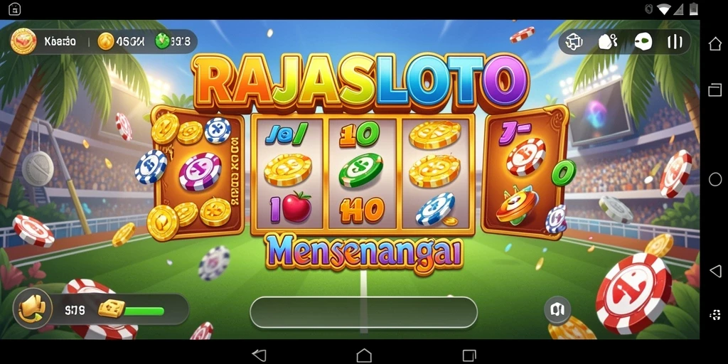 Tampilan utama gameplay RAJASLOTO yang penuh warna.