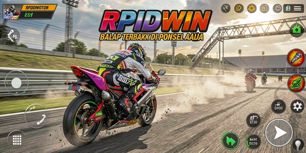 Screenshot RPIDWIN menampilkan aksi balap motor yang mendebarkan.