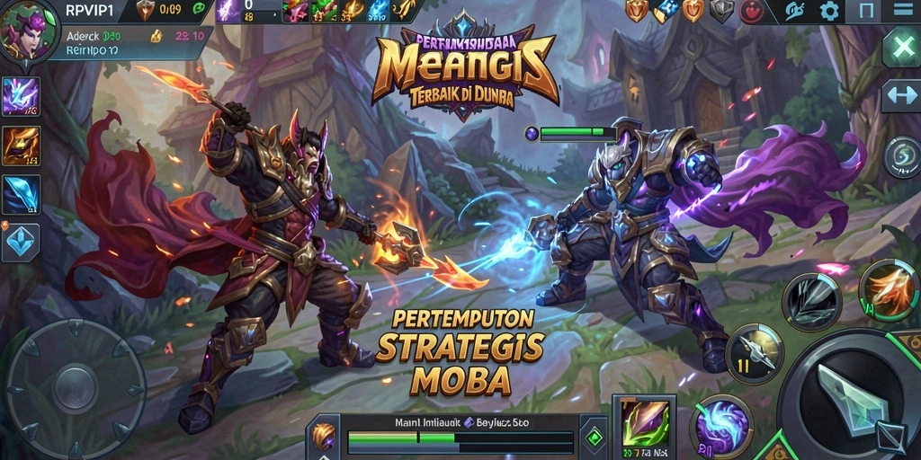 Screenshot menampilkan pertempuran seru di arena MOBA RPVIP1.