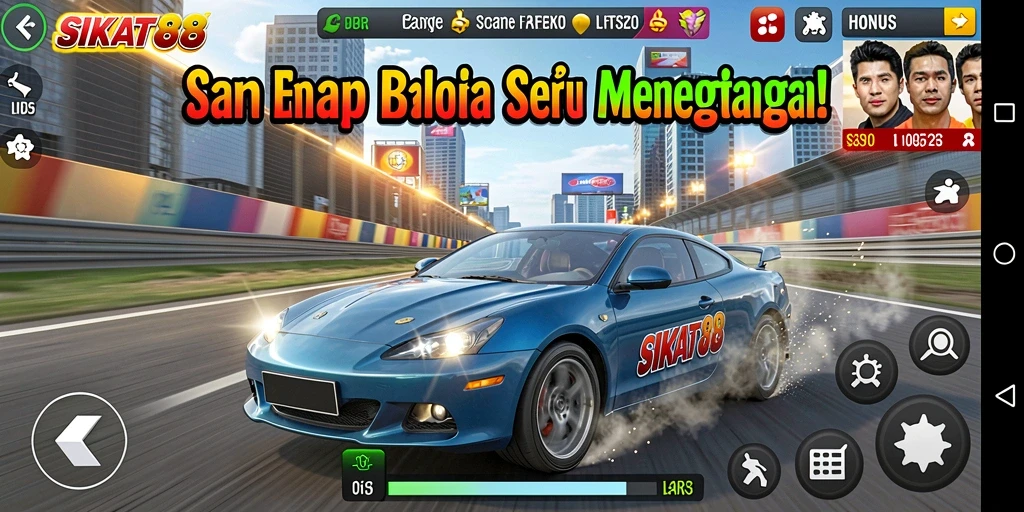 Gameplay SIKAT88 menampilkan balapan mobil yang seru dan menegangkan.