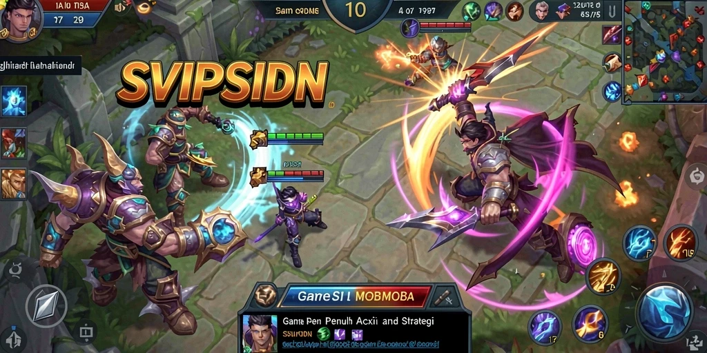 Tampilan aksi seru dalam permainan MOBA SVIPSIDN.