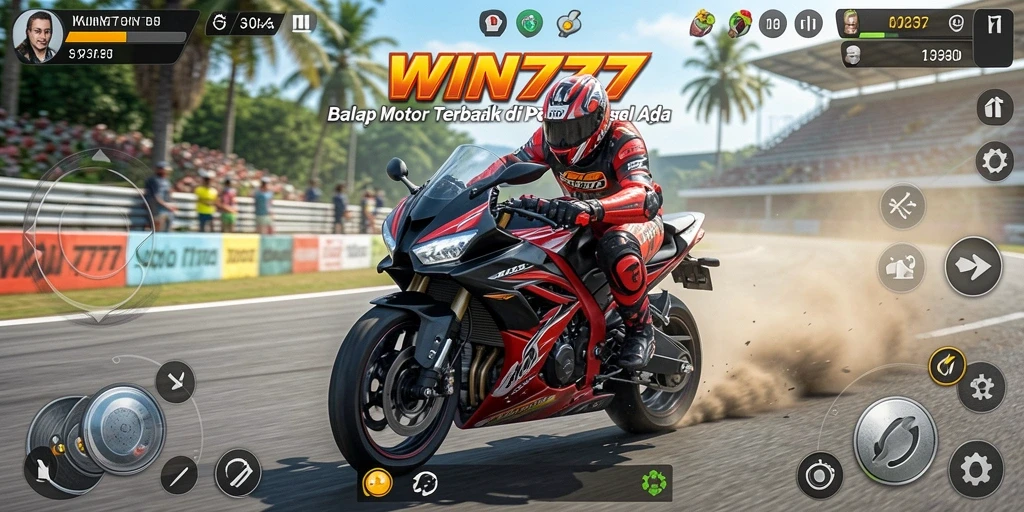 Screenshot gameplay WIN777 dengan aksi balap motor yang intens.